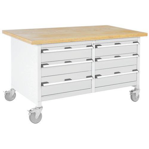 Mobilny stół warsztatowy Bott Cubio Storage, 84 x 150 x 75 cm, 6 szuflad, multipleks/linoleum - Mobilny stół warsztatowy Bott Cubio Storage, 84 x 150 