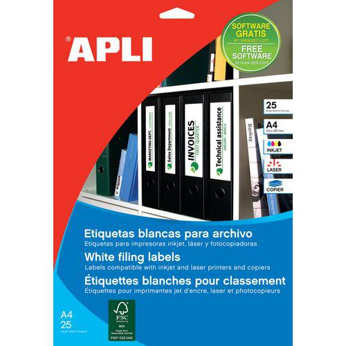 Etykiety samoprzylepne do segregatora APLI, 61x190mm, 100szt. - Etykiety samoprzylepne do segregatora APLI, 61x190mm, 100szt., białe