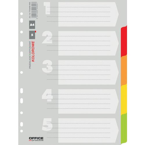 Przekładki OFFICE PRODUCTS, karton, A4, 227x297mm, 5 kart, mix kolorów