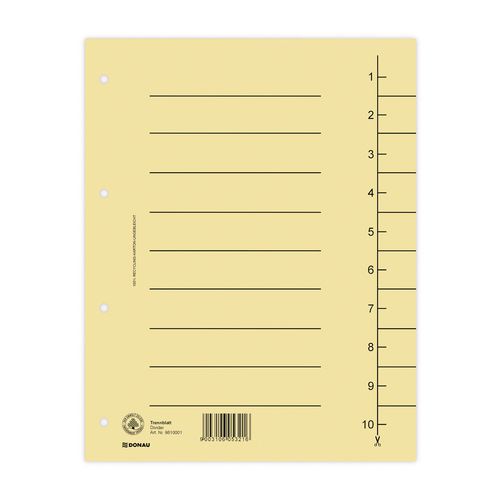 Przekładka DONAU, karton, A4, 235x300mm, 1-10, 1 karta - Przekładka DONAU, karton, A4, 235x300mm, 1-10, 1 karta, jasnobrązowa, sprzedaż po 100 szt.