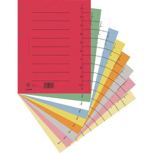 Przekładka DONAU, karton, A4, 235x300mm, 1-10, 1 karta - Przekładka DONAU, karton, A4, 235x300mm, 1-10, 1 karta, mix kolorów, sprzedaż po 100 szt.