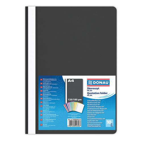 Skoroszyt DONAU, A4, standard, 120/180mikr. - Skoroszyt DONAU, A4, standard, 120/180mikr., czarny, sprzedaż po 10 szt.