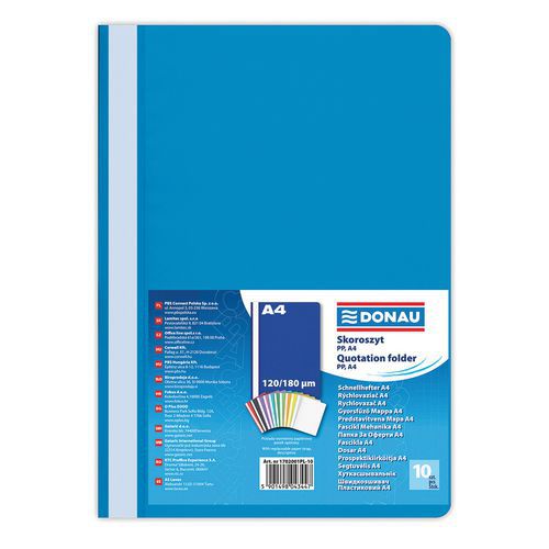Skoroszyt DONAU, A4, standard, 120/180mikr. - Skoroszyt DONAU, A4, standard, 120/180mikr., niebieski, sprzedaż po 10 szt.
