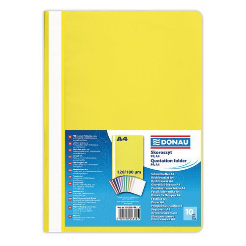 Skoroszyt DONAU, A4, standard, 120/180mikr. - Skoroszyt DONAU, A4, standard, 120/180mikr., żółty, sprzedaż po 10 szt.