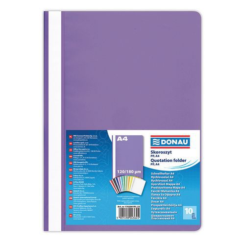 Skoroszyt DONAU, A4, standard, 120/180mikr. - Skoroszyt DONAU, A4, standard, 120/180mikr., fioletowy, sprzedaż po 10 szt.