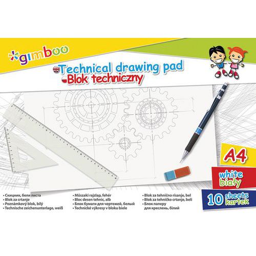 Blok techniczny GIMBOO, A4, 10 kart., 150gsm - Blok techniczny GIMBOO, A4, 10 kart., 150gsm, biały