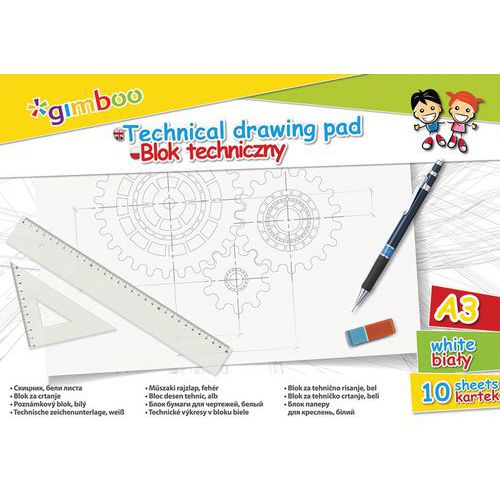 Blok techniczny GIMBOO, A3, 10 kart., 150gsm - Blok techniczny GIMBOO, A3, 10 kart., 150gsm, biały