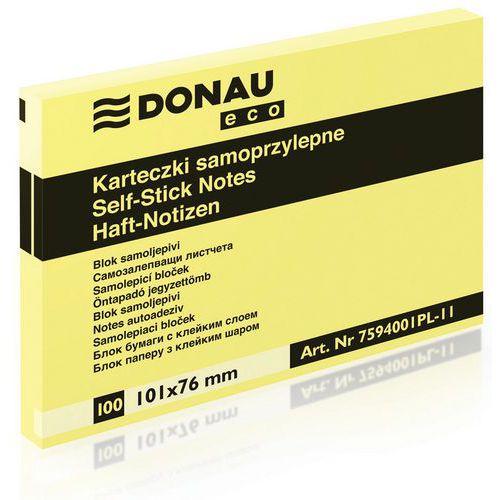 Bloczek samoprzylepny DONAU Eco, 101x76mm, 1x100 kart., jasnożółty - Bloczek samoprzylepny DONAU Eco, 101x76mm, 1x100 kart., jasnożółty, sprzedaż po 1