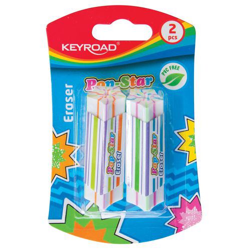 Gumka uniwersalna KEYROAD Pop-Star, 2szt., blister, mix kolorów - Gumka uniwersalna KEYROAD Pop-Star, 2szt., blister, mix kolorów, sprzedaż po 24 szt.