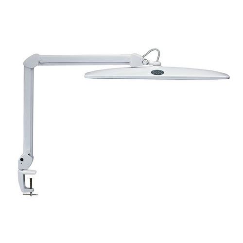 Lampka LED na biurko MAULwork, 21W, ze ściemniaczem, mocowana zaciskiem, biała Lampka LED na biurko MAULwork, 21W, ze ściemniaczem, mocowana zaciskiem, biała
