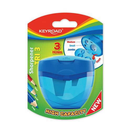 Temperówka KEYROAD, plastikowa, potrójna, blister, mix kolorów - Temperówka KEYROAD, plastikowa, potrójna, blister, mix kolorów, sprzedaż po 12 szt.