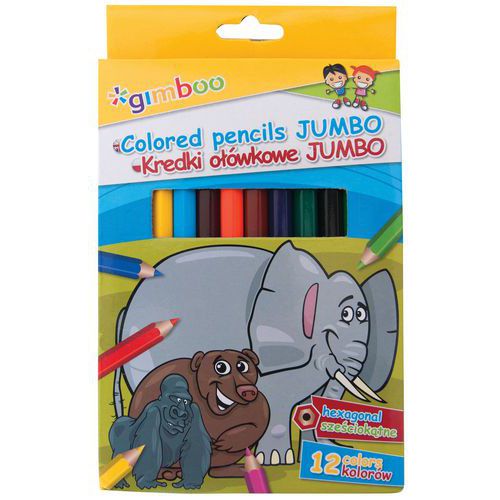 Kredki ołówkowe GIMBOO Jumbo, sześciokątne, 12szt., mix kolorów