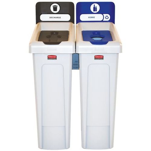 Stacja do recyklingu Slim Jim 174 l – etykieta FR -_Rubbermaid - Stacja do recyklingu Slim Jim 174 l, czarno_niebieska_BE_FR