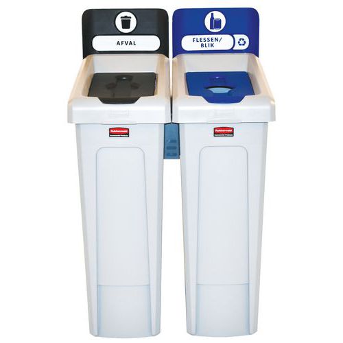 Stacja do recyklingu Slim Jim 174 l – etykieta NL – Rubbermaid - Stacja do recyklingu Slim Jim 174 l, czarno-niebieska_BE_NL