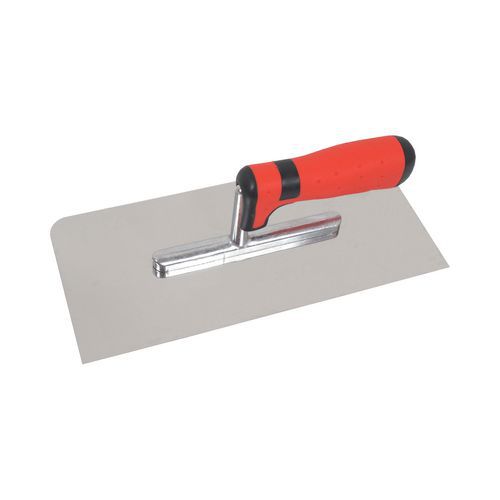 Paca ze stali nierdzewnej TOPTRADE, z podgumowaną rączką, płaska, 2 zaokrąglone rogi, 280 x 130 mm, profesjonalna