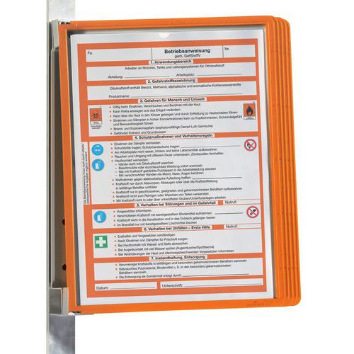 Magnetyczne uchwyty ścienne Vario® na 5 kieszeni A4 – trwałe - Magnetyczny uchwyt ścienny Vario® na 5 kieszeni A4, pomarańczowy – trwały