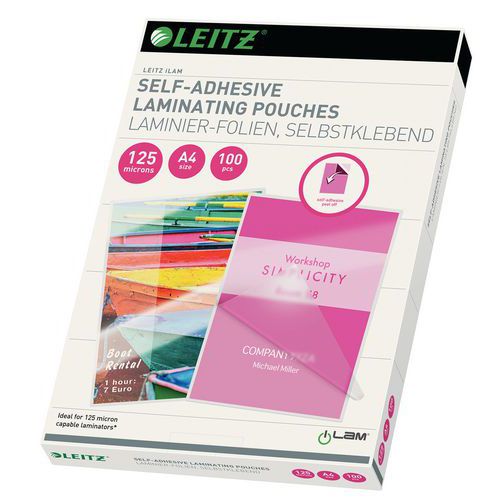Kieszonki laminujące Leitz A4 125 mic, 100 szt. - Folie laminujące Leitz A4 125 mic błyszczące, 100 szt., samoprzylepne