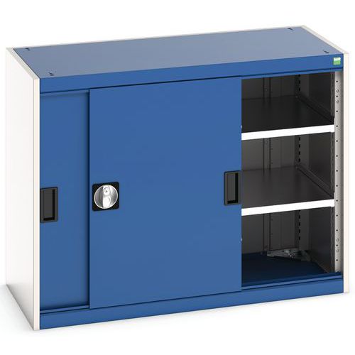 Szafy warsztatowe z drzwiami przesuwnymi Bott Cubio, wysokość 80 cm - Szafka warsztatowa z drzwiami przesuwnymi, 80 x 105 x 52,5 cm, 2 półki, szaro-ni