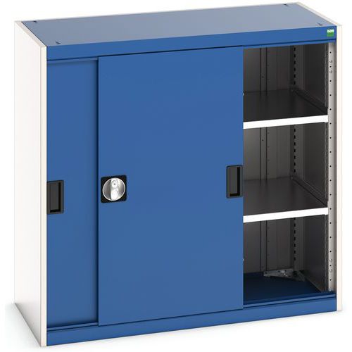 Szafy warsztatowe z drzwiami przesuwnymi Bott Cubio, wysokość 100 cm - Szafka warsztatowa z drzwiami przesuwnymi, 100 x 105 x 52,5 cm, 2 półki, szaro-