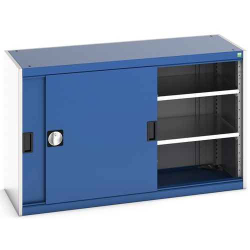 Szafy warsztatowe z drzwiami przesuwnymi Bott Cubio, wysokość 80 cm - Szafka warsztatowa z drzwiami przesuwnymi, 80 x 130 x 52,5 cm, 2 półki, szaro-ni