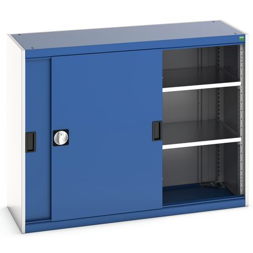 Szafy warsztatowe z drzwiami przesuwnymi Bott Cubio, wysokość 100 cm - Szafka warsztatowa z drzwiami przesuwnymi, 100 x 130 x 52,5 cm, 2 półki, szaro-