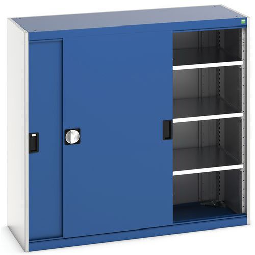 Szafy warsztatowe Bott Cubio z drzwiami przesuwnymi, wysokość 120 cm - Szafka warsztatowa z drzwiami przesuwnymi, 120 x 130 x 52,5 cm, 3 półki, szaro-