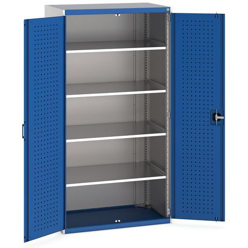 Szafy warsztatowe Bott Cubio, drzwi perforowane, wysokość 200 cm - Szafka warsztatowa Bott Cubio, 200 x 105 x 65 cm, drzwi perforowane, szaro-niebiesk