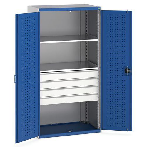 Szafki warsztatowe Bott Cubio z szufladami, wysokość 200 cm - Szafka warsztatowa z szufladami Bott Cubio, 200 x 105 x 65 cm, 2 półki, 4 szuflady, szar