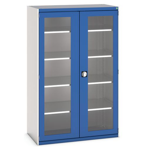 Szafy warsztatowe Bott Cubio z przezroczystymi drzwiami, wysokość 200 cm - Szafka warsztatowa z przezroczystymi drzwiami Bott Cubio, 200 x 130 x 65 cm