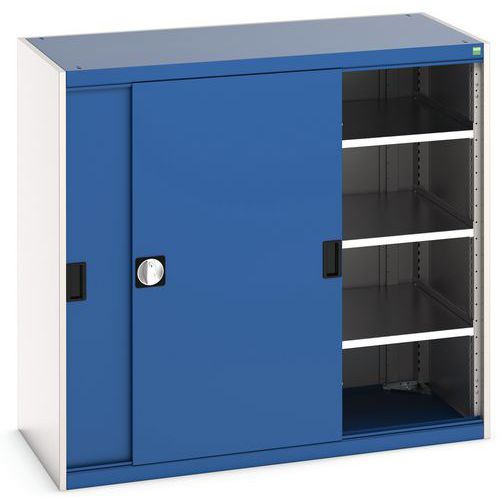 Szafy warsztatowe Bott Cubio z drzwiami przesuwnymi, wysokość 120 cm - Szafka warsztatowa z drzwiami przesuwnymi, 120 x 130 x 65 cm, 3 półki, szaro-ni