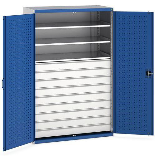 Szafki warsztatowe z szufladami Bott Cubio 160, wysokość 200 cm - Szafka warsztatowa z szufladami Bott Cubio 160, 200 x 130 x 65 cm, 3 półki, 9 szufla