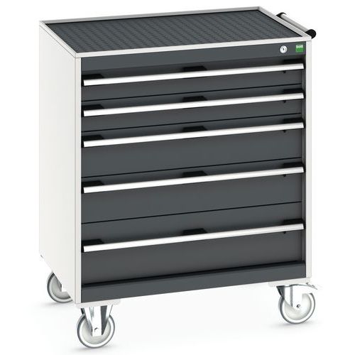Komoda mobilna Bott Cubio, 99 x 80 x 65 cm, 5 szuflad, multipleks/linoleum/mata - Komoda mobilna Bott Cubio, 98,5 x 80 x 65 cm, 5 szuflad, mat, szaro-