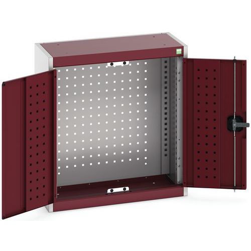 Szafki wiszące Bott Cubio z panelami perforowanymi - Szafka wisząca Bott Cubio, ścianka tylna perforowana, 70 x 65 x 32,5 cm, szaro-czerwona