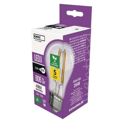 Żarówki LED Filament A60, trzonek E27, 3,8 W - Żarówka LED Filament A60, trzonek E27, 3,8 W, neutralna biel