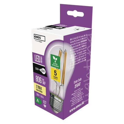 Żarówki LED Filament A60, trzonek E27, 3,8 W - Żarówka LED Filament A60, trzonek E27, 3,8 W, ciepła biel