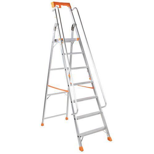 Profesjonalne stopnie aluminiowe z uchwytami Manutan Expert - Profesjonalna drabina aluminiowa z platformą Manutan Expert, 7 stopni