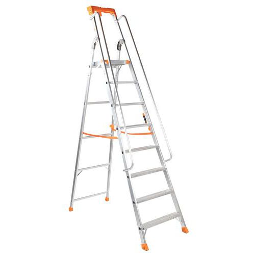 Profesjonalne stopnie aluminiowe z uchwytami Manutan Expert - Profesjonalne stopnie aluminiowe z uchwytami Manutan Expert, 8 stopni