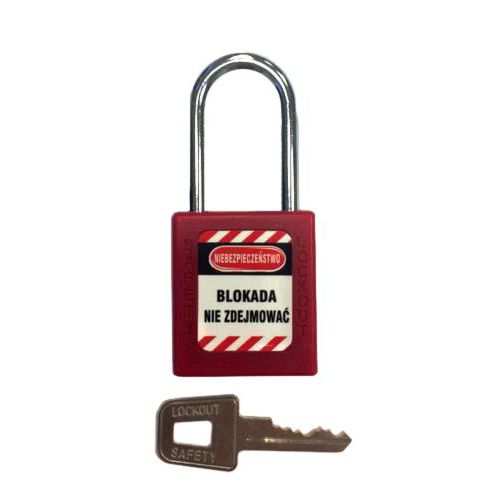 Kłódki Lock-Out - Kłódka Lock-Out stalowa z powłoką plastikową, fi 6x38mm, czerwona