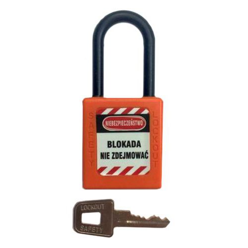 Kłódki Lock-Out - Kłódka Lock-Out nylonowa z powłoką plastikową, fi 6x36mm, pomarańczowa