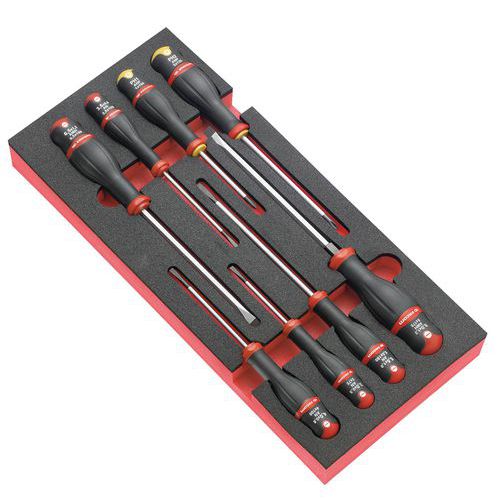 Moduł śrubowy z pianki PROTWIST®. - Organizer piankowy Facom z 8-częściowym zestawem wkrętaków Protwist®