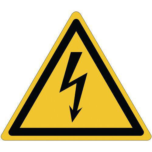 Znak ostrzegawczy Manutan Expert - Napięcie elektryczne, folia samoprzylepna, 300 mm