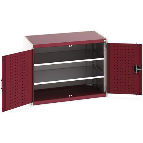 Szafy warsztatowe Bott Cubio, drzwi perforowane, wysokość 80 cm - Szafka warsztatowa Bott Cubio, 80 x 105 x 65 cm, drzwi perforowane, szaro-czerwony