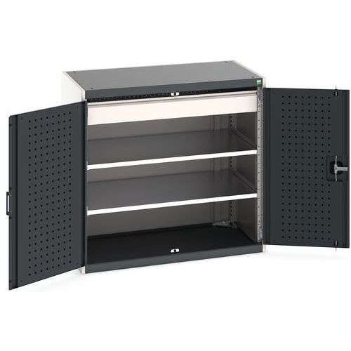 Szafki warsztatowe Bott Cubio z szufladami, wysokość 100 cm - Szafka warsztatowa z szufladami Bott Cubio, 100 x 105 x 65 cm, 2 półki, 1 szuflada, szar