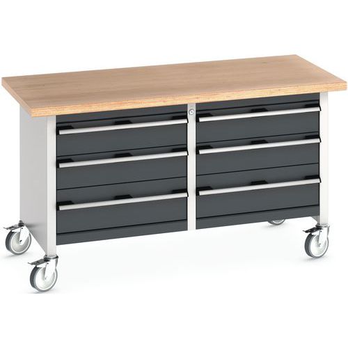 Mobilny stół warsztatowy Bott Cubio Storage, 84 x 150 x 75 cm, 6 szuflad, multipleks/linoleum - Mobilny stół warsztatowy Bott Cubio Storage, 84 x 150 