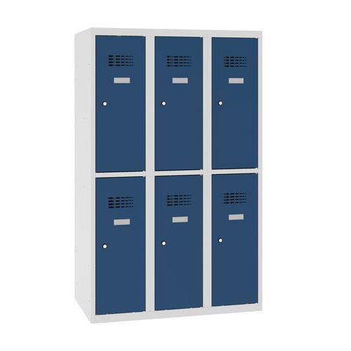 Niższe szafki szatniowe szkolne, 6 przedziałów, 300 mm, zamek cylindryczny - Niższa szafka szatniowa szkolna, 6 przedziałów, 300 mm, szara/ciemnoniebi