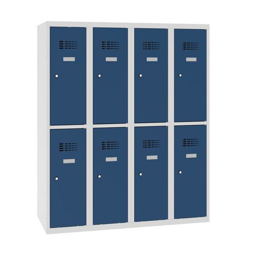 Niższe szafki szatniowe szkolne, 8 przedziałów, 300 mm, zamek cylindryczny - Niższa szafka szatniowa szkolna, 8 przedziałow, 300 mm, szara/ciemnoniebi