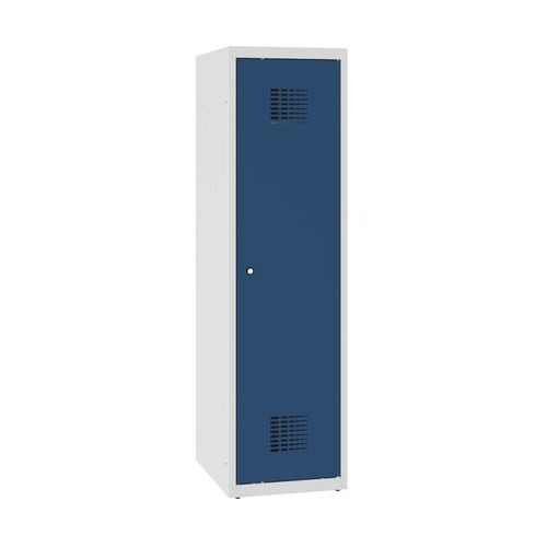 Niższe szafki szatniowe szkolne, 1 słupek, 400 mm, zamek cylindryczny - Niższa szafka szatniowa szkolna, 1 słupek, 400 mm, szara/ciemnoniebieska, zame