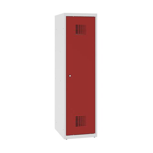Niższe szafki szatniowe szkolne, 1 słupek, 400 mm, zamek cylindryczny - Niższa szafka szatniowa szkolna, 4 słupky, 400 mm, szara/czerwona, zamek cylin
