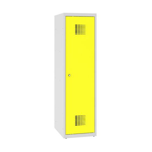 Niższe szafki szatniowe szkolne, 1 słupek, 400 mm, zamek cylindryczny - Niższa szafka szatniowa szkolna, 1 słupek, 400 mm, szara/żółta, zamek cylindry