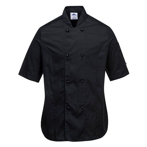 Bluza kucharska damska Rachel z krótkimi rękawami, czarny - Bluza kucharska damska Rachel z krótkimi rękawami, czarny, rozm. S